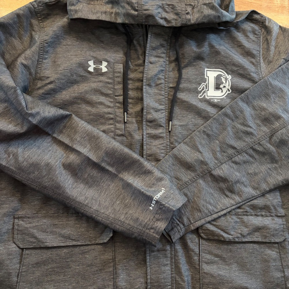 Under Armour Storm1 Durham Bulls Jacket Mens 2XL Gray Hooded Full Zip Rain Coat - Picture 5 of 12